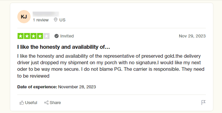 Preserve Gold Trustpilot Review