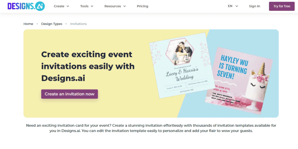 Designs.ai Invitation Maker