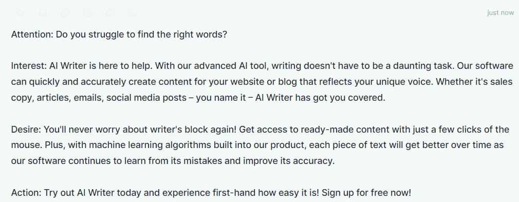 Jasper.ai AIDA Framework - Output