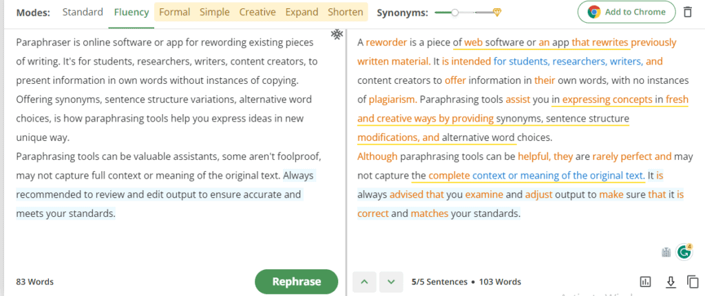 Paraphrasing Tool - QuillBot AI Fluency Mode