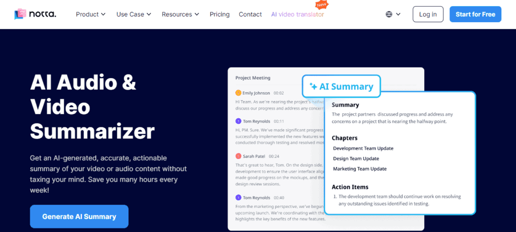 Notta's AI Audio and Video Summarizer