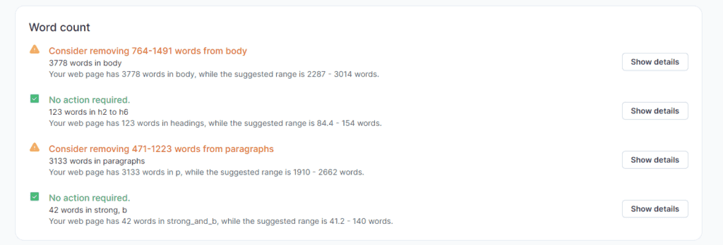 Surfer SEO Audit - Word count