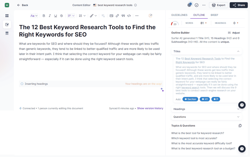 Surfer SEO Outline Builder