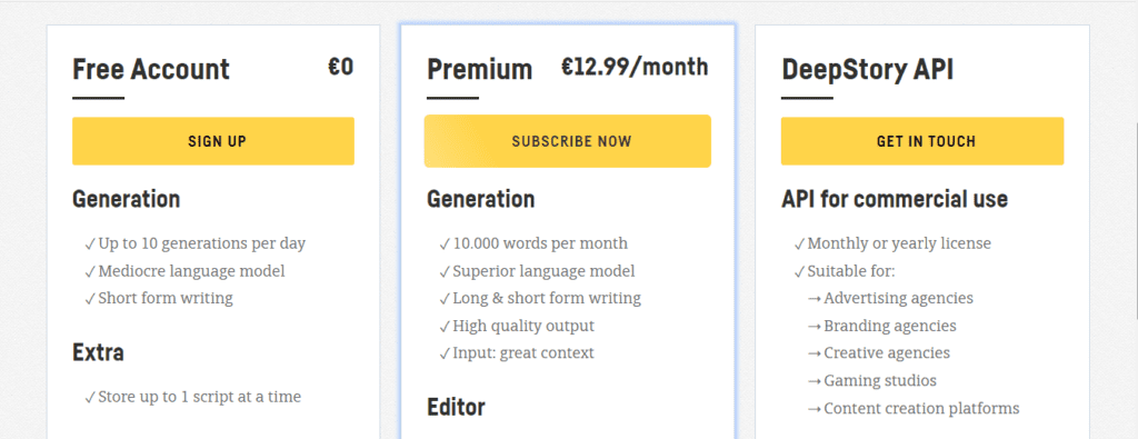 DeepStory Pricing