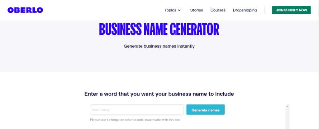 Oberlo Business Name Generator