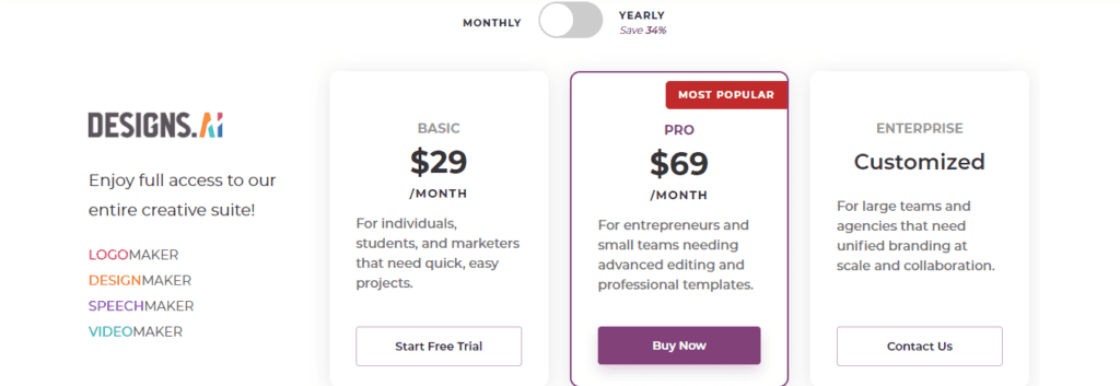 Designs.ai Pricing