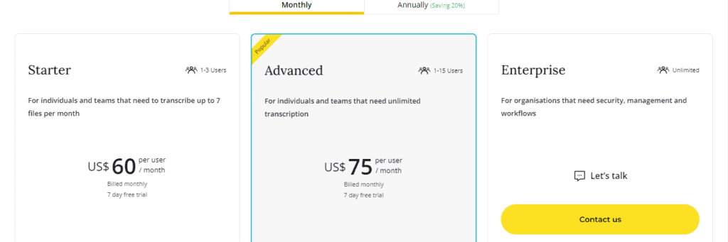 Trint Pricing