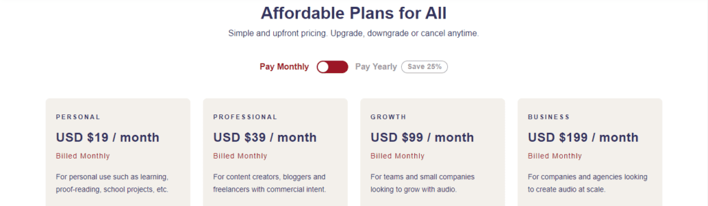 Play.ht pricing