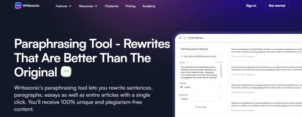 Writesonic Paraphrasing Tool