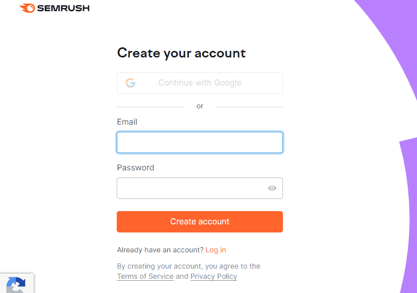 Semrush - create your account