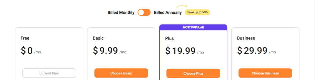 Precios mensuales de FlexClip