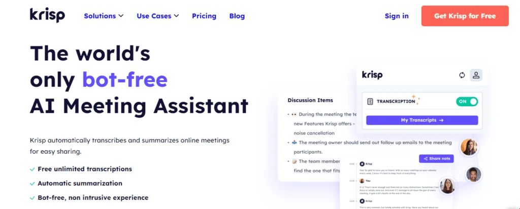 Assistente de reunião Krisp AI
