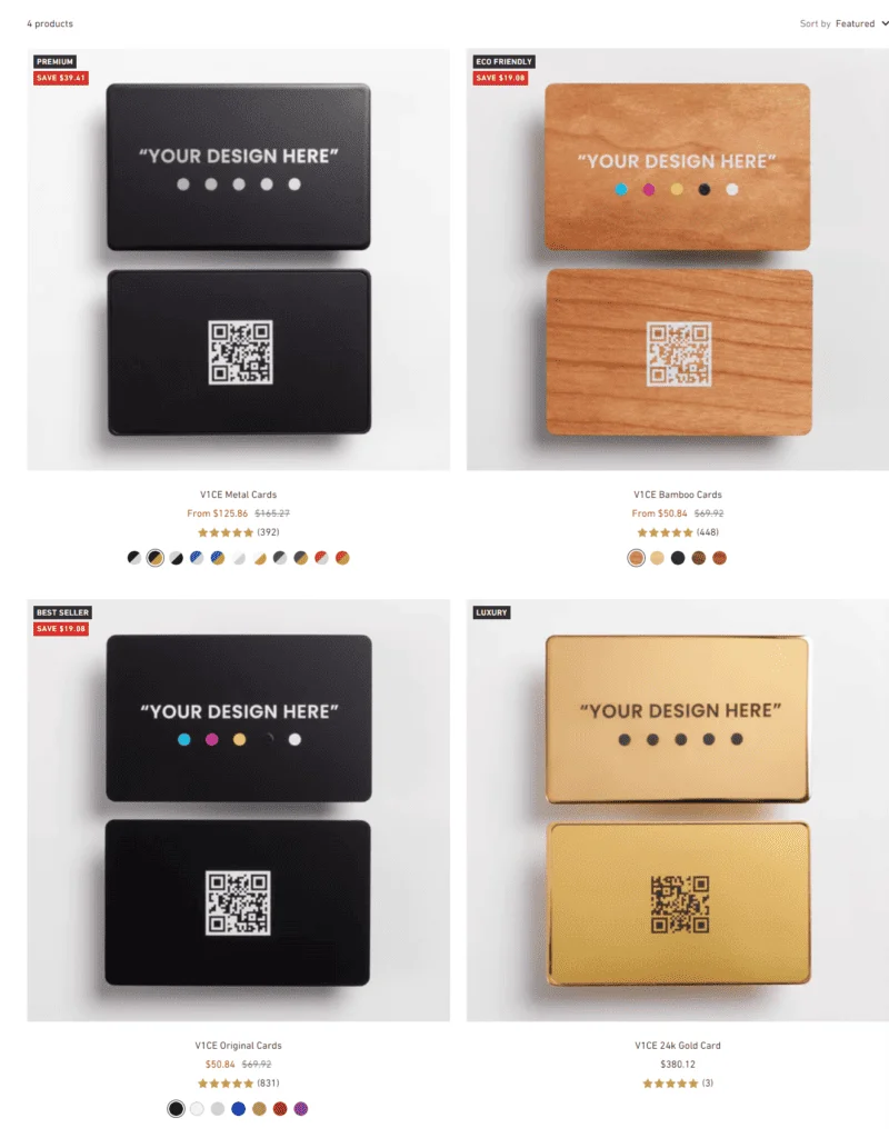 Alle digitalen V1CE NFC-Visitenkarten