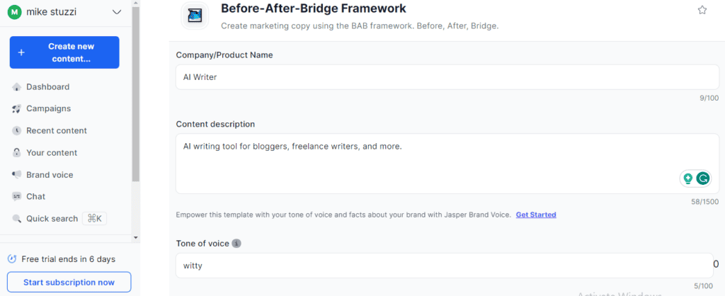 Before-After-Bridge Framework - Jasper