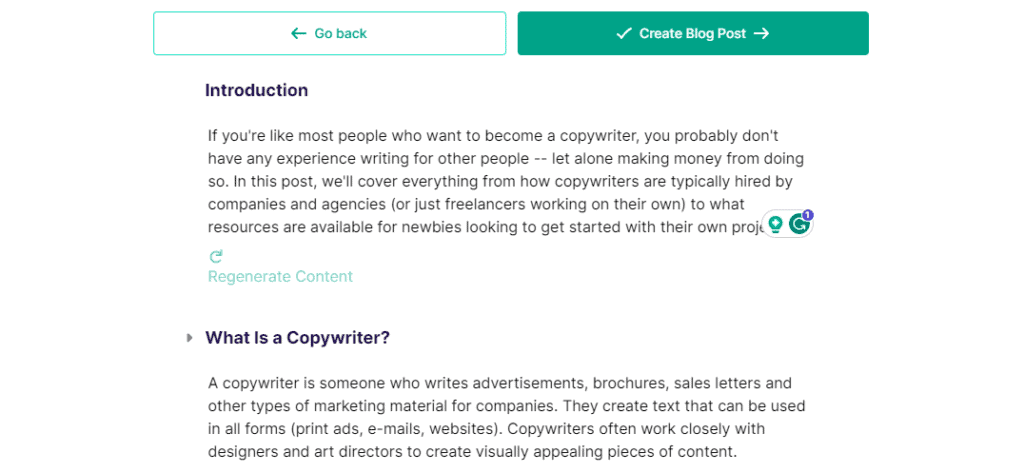 Copy.ai Blog Post Wizard Template - Content