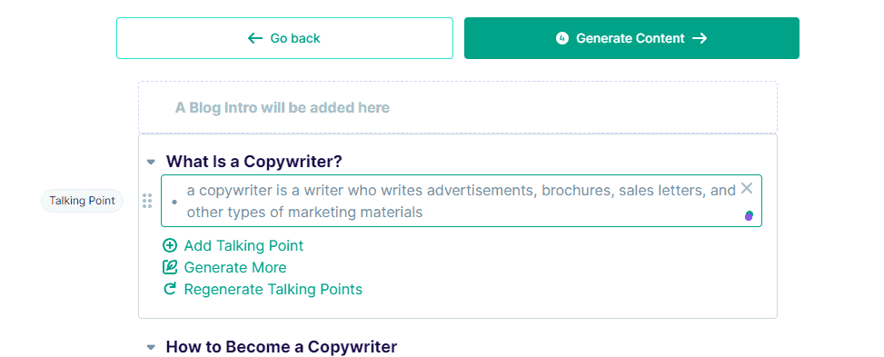 Copy.ai Blog Post Wizard Template - Talking Points