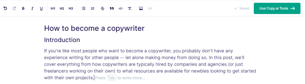 Copy.ai Document Editor