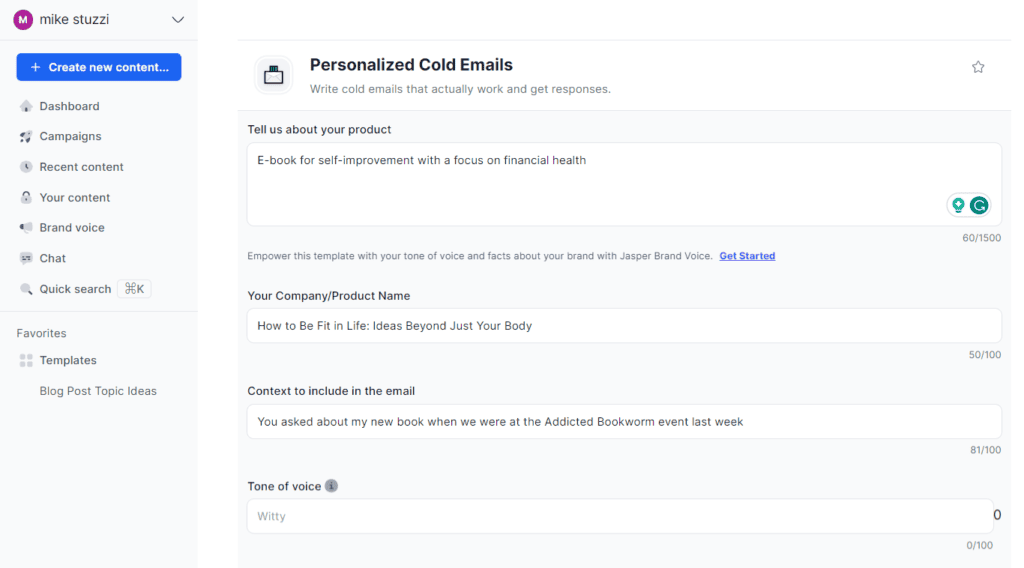 Personalized Cold Emails - Jasper