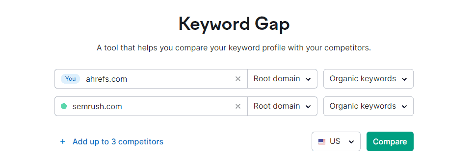 Semrush Keyword Gap Tool