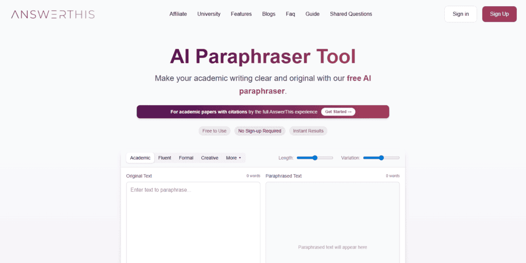 AnswerThis AI Paraphraser Tool