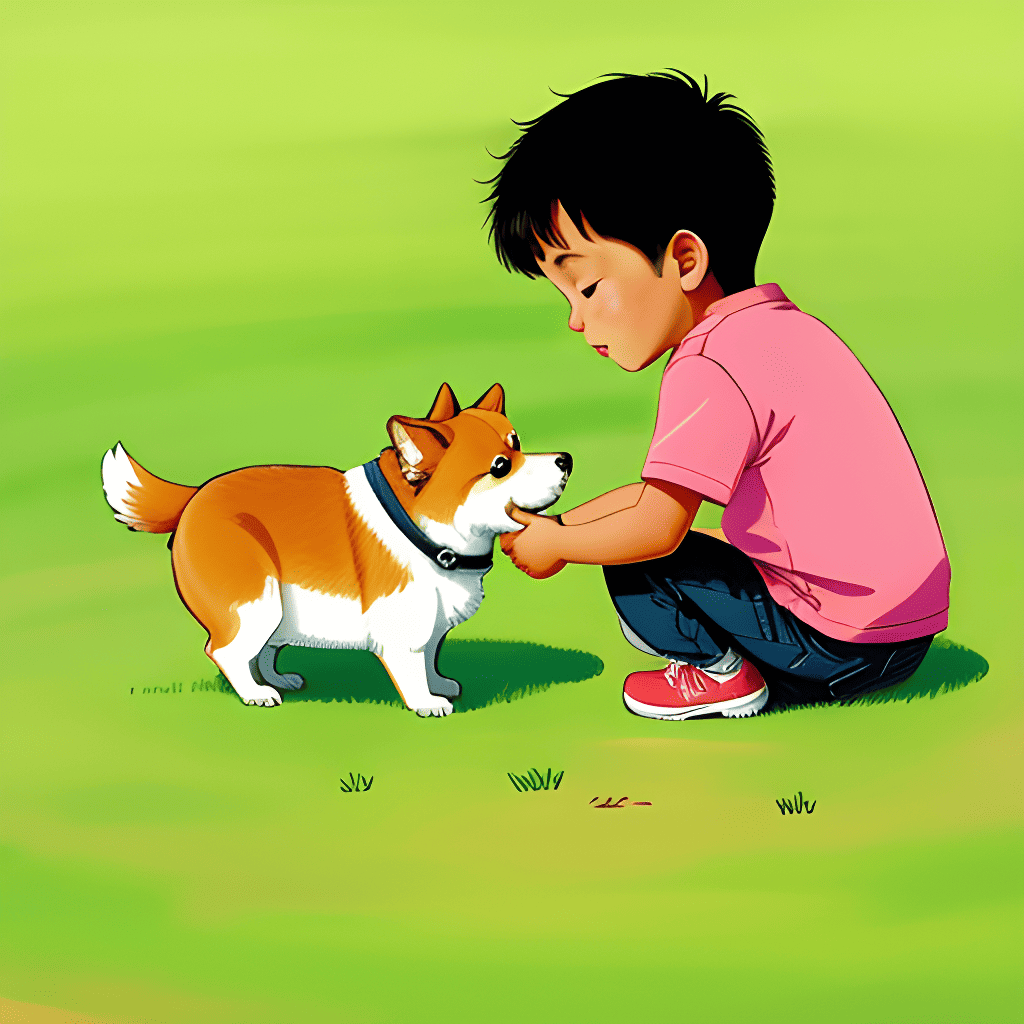 Ilustração AI de uma criança brincando com um cachorro