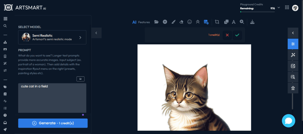 Chat mignon dans un champ sans fond - ArtSmart AI