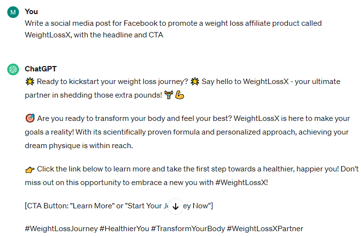 Postagem em mídia social ChatGPT - WeightLossX