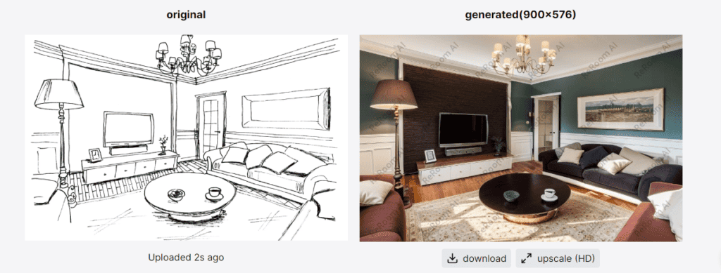 ReRoom AI Sketch to Generated AI Interior Design