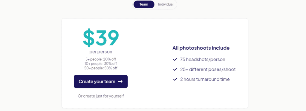 Headshot Pro Team Pricing