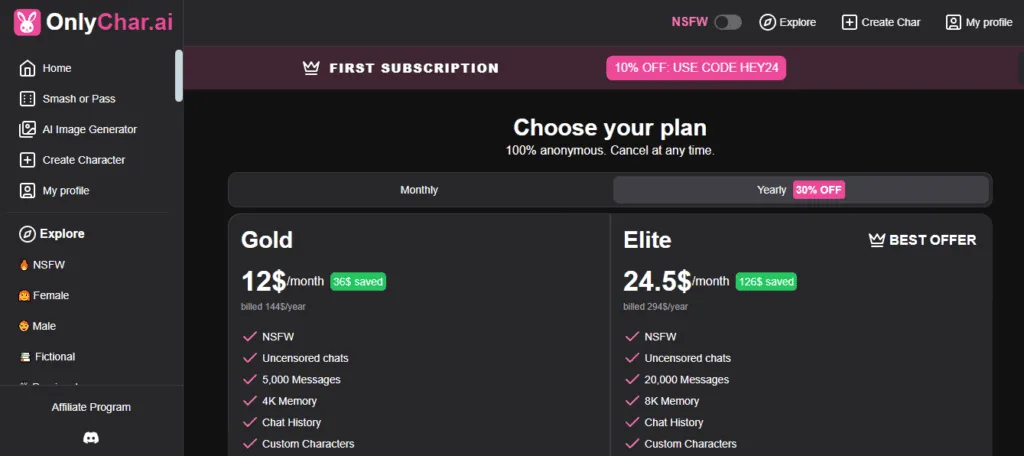 OnlyChar AI Pricing